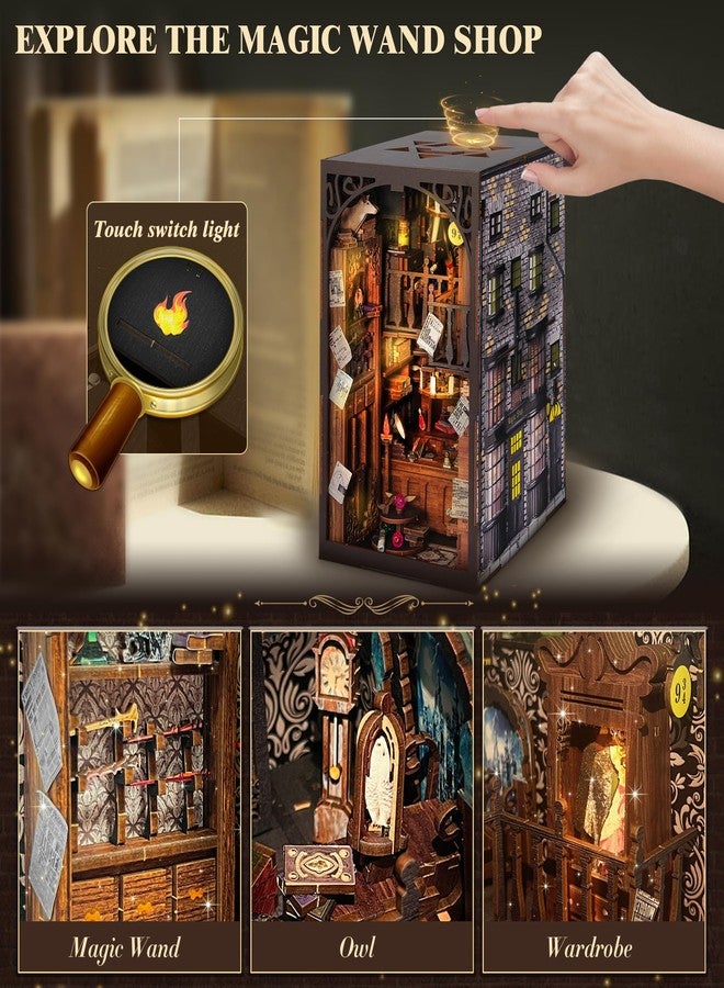 Fuiltee DIY Book Nook Kit, 3D Wooden Puzzle Miniature Booknook Bookend Bookshelf Decor with LED Light, Dust Cover, Book Nook Kits for Adults Teen Ideas - Image 3